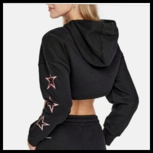 NWT Cropped sweatshirt Hoodie, pullover, black pink stars down StreetWear